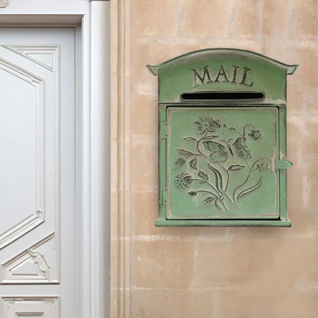 Outdoor Wall-Mounted Mail Box for Storing Messages Leaving Message Decorate Postal Retro Mailbox Green/Gray