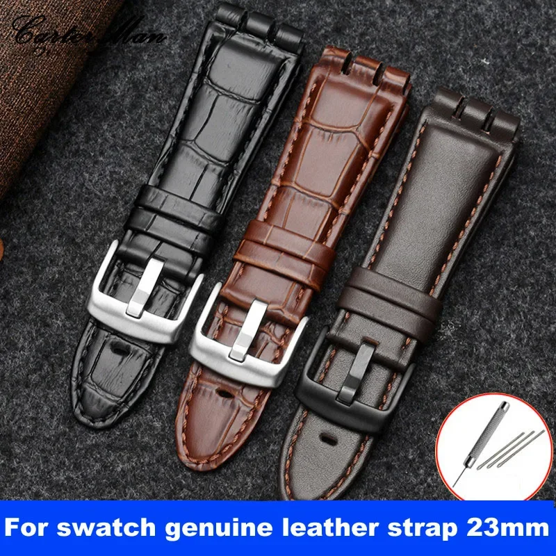 

Genuine Leather Watch Band for Swatch Yos440 449 401 447 Waterproof Sweat-Proof Soft Comfortable Watch Strap Accessories 23mm