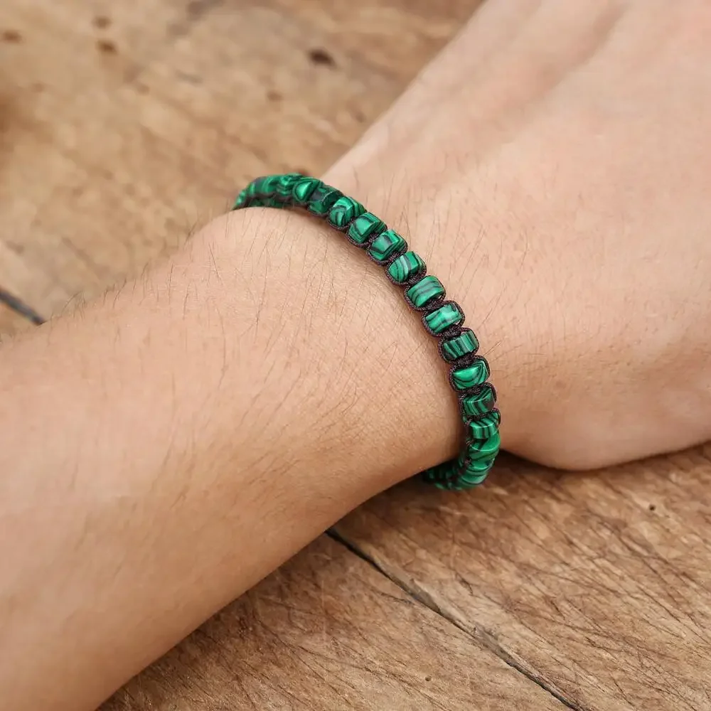 3*6 Malachite Beads Braided Bracelet Bangle for Women Men Fashion Bohemia Charm Handmade Bangle Gift