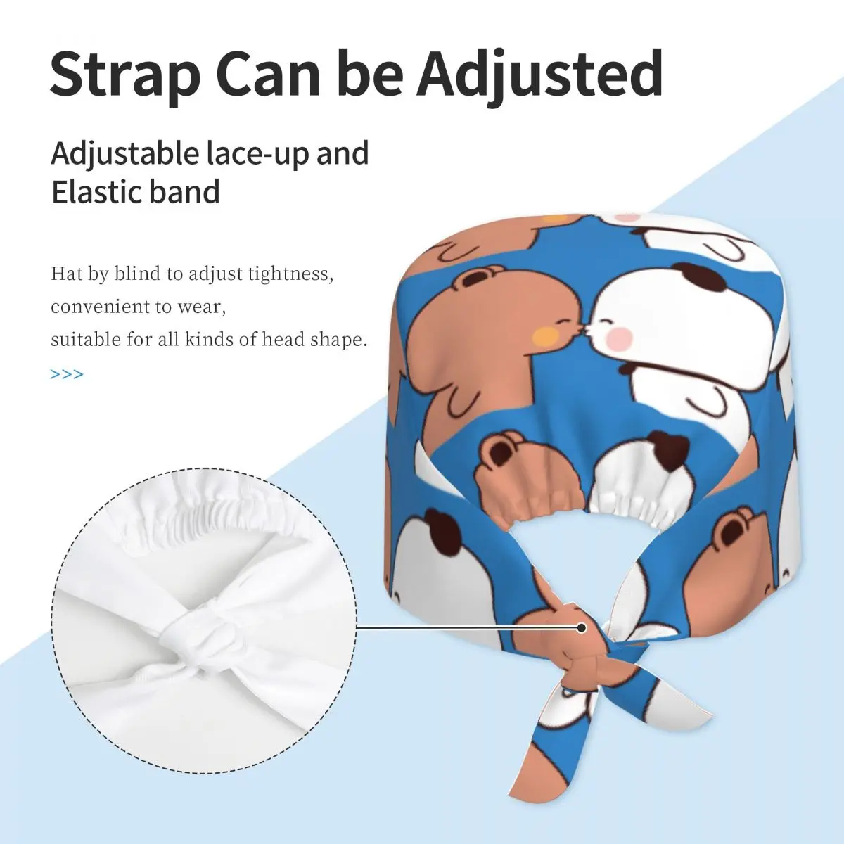 Czapki medyczne Dudu Bubu, czepki do scrubów dla mężczyzn i kobiet, regulowane czapki pielęgniarskie z motywem całowania, nowatorskie czapki robocze dla osób z długimi włosami