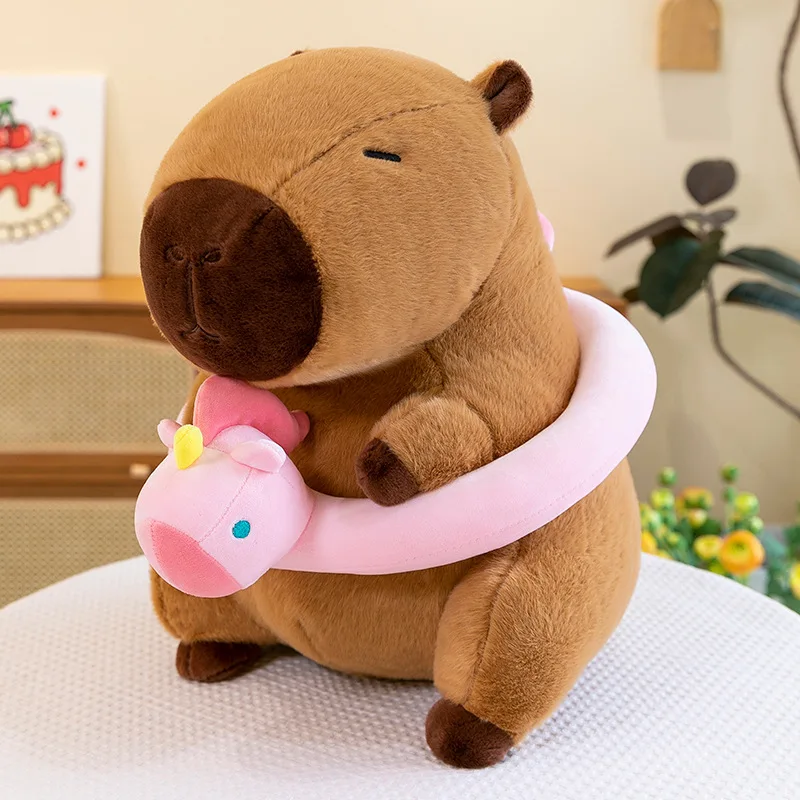 Kawaii Knuffel Schattige Gele Eend Eenhoorn Kikker Opblaasbare Ring Capybara Knuffeldier Kinderen Verjaardag Kerstcadeau Knuffelkussen Pal