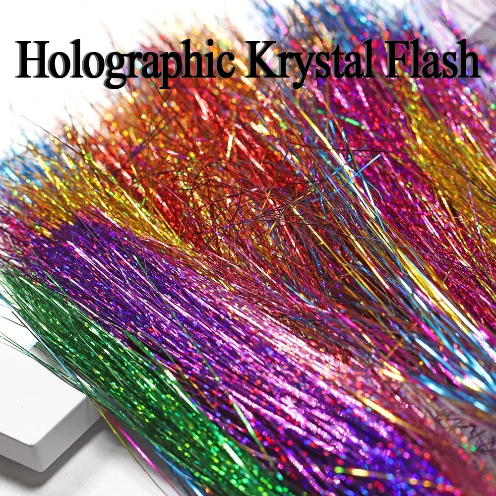 2 Packungen/12 Packungen Holographisches Flaches Kristall-Tinsel Flashabou Tinsel Fliegenbindematerial für Streamer Fliegen-Jigs Köder für Hecht und Forelle – Detail 2