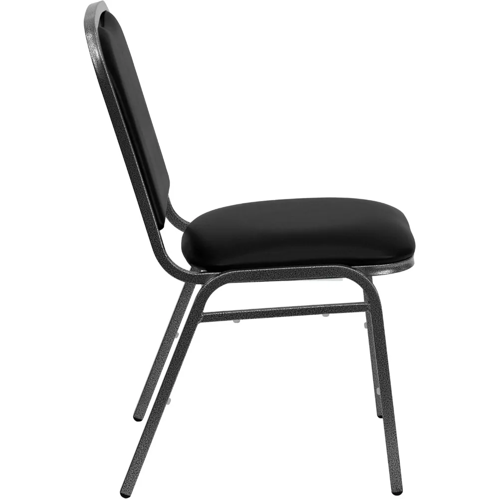 Stacking Banquet Chair in Black Vinyl - Silver Vein Frame