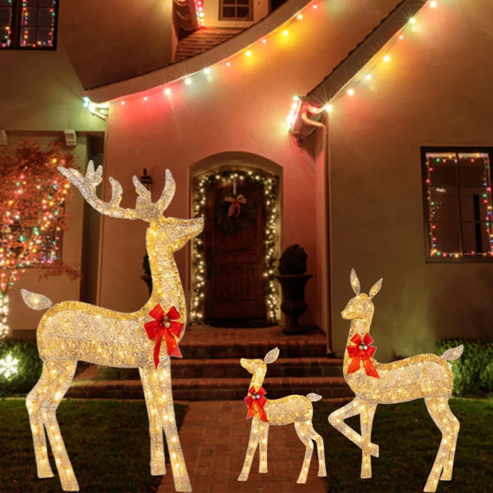 3 Pcs Christmas Lighted Reindeer Decoration Xmas Deer Night Lamp Family Decor Outdoor Light Up Ornament for Christmas Tree 2024