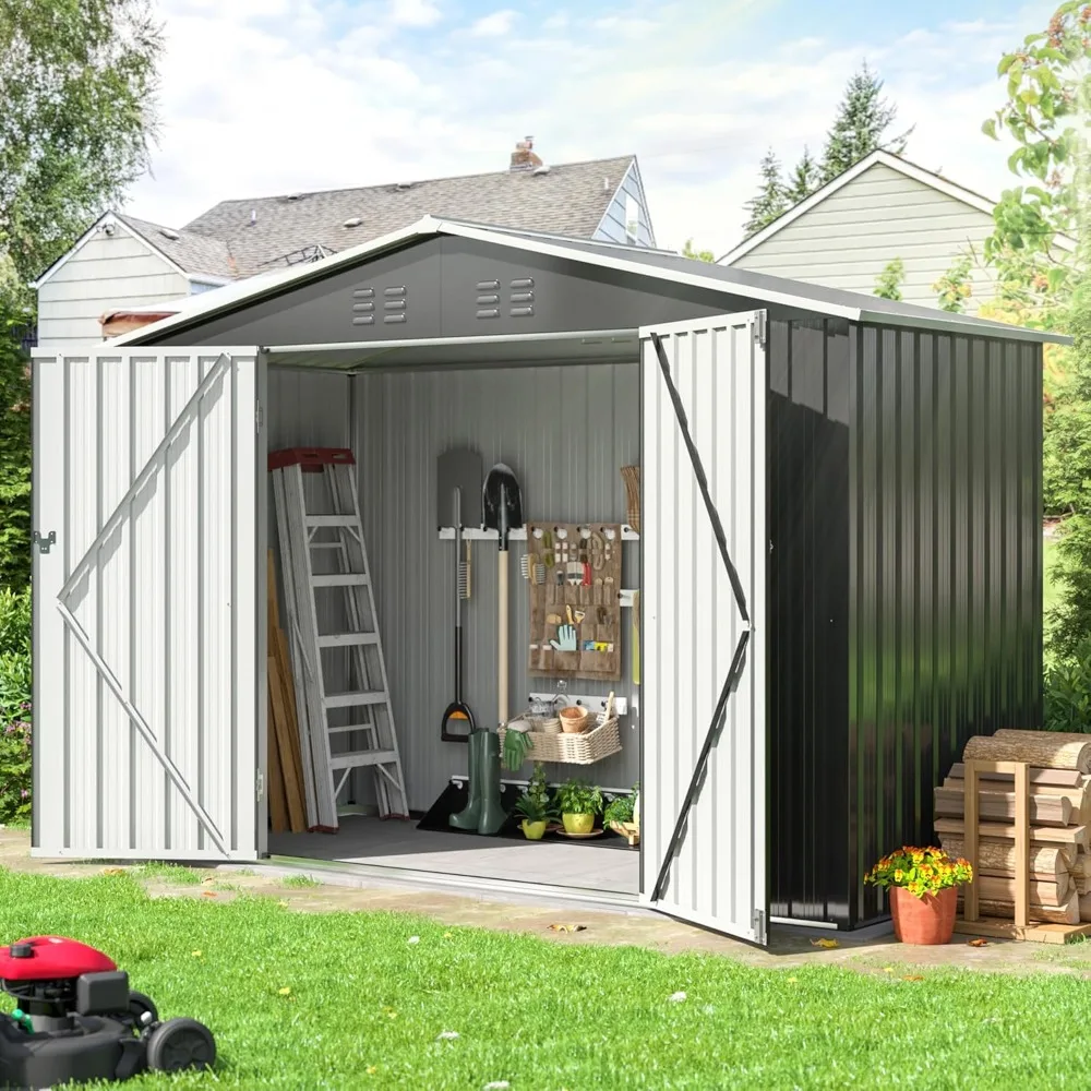 

4 x 9 FT Outdoor Storage Shed, Metal Garden Shed with with Updated Frame Structure, Tool Sheds for Backyard Garden Patio Lawn