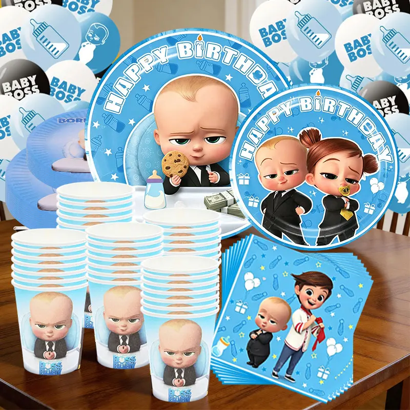 Birthday Party Decoration Bossed Baby Birthday Party Decoration  Party Supply Tableware Set Plate Cup Napkin Tablecloth Balloon - view 5