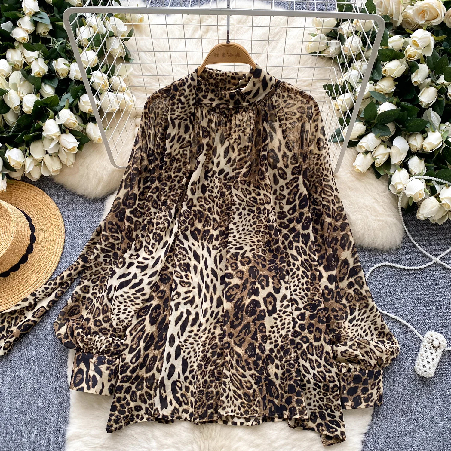 

Chic Long Sleeve print loose Elegant Fashion Sexy office lady Shirt Women Blouse women clothing
