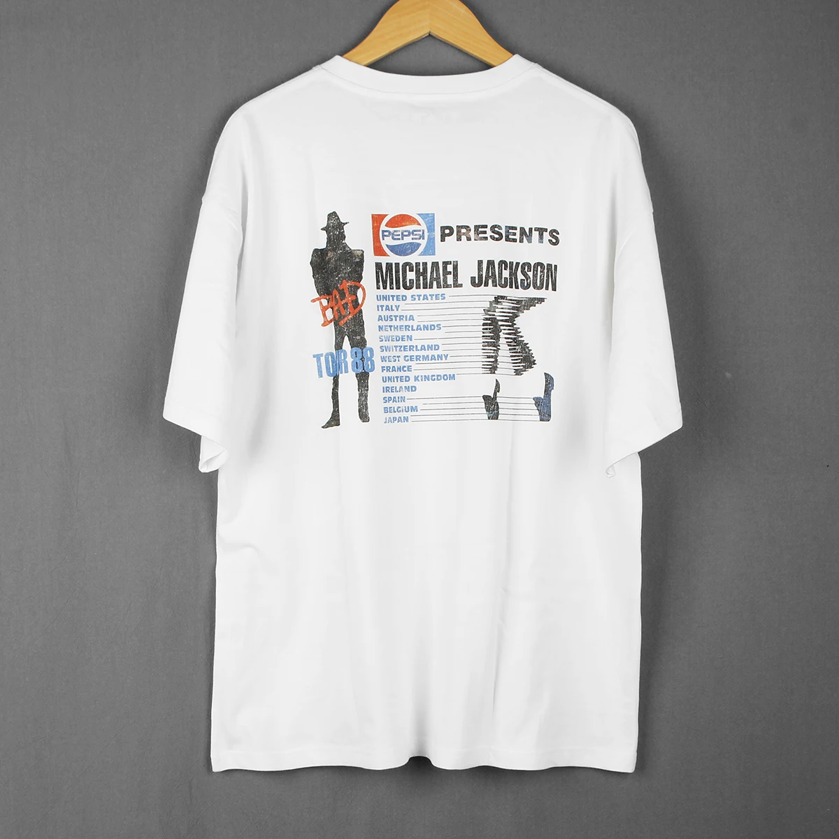 Michael Jackson T-Shirt Bad Pop Music Tour Washed Loose Drop Shoulder Retro Short Sleeve Cotton Shirt