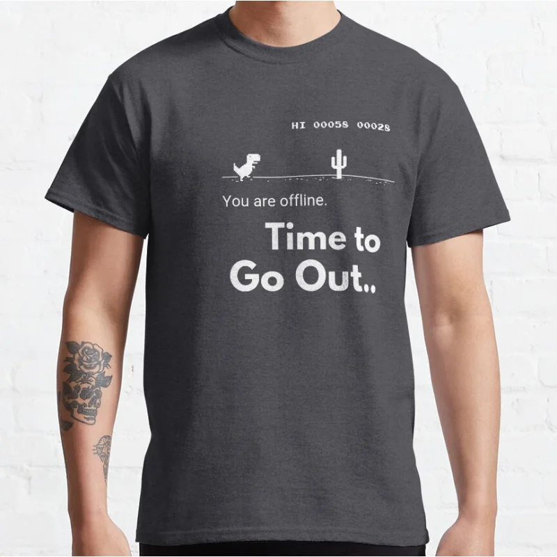 No internet time to go out Funny offline t rex 90s cartoon pixel video game dinosaur T-shirt for men large size Adult Tops S-6xl