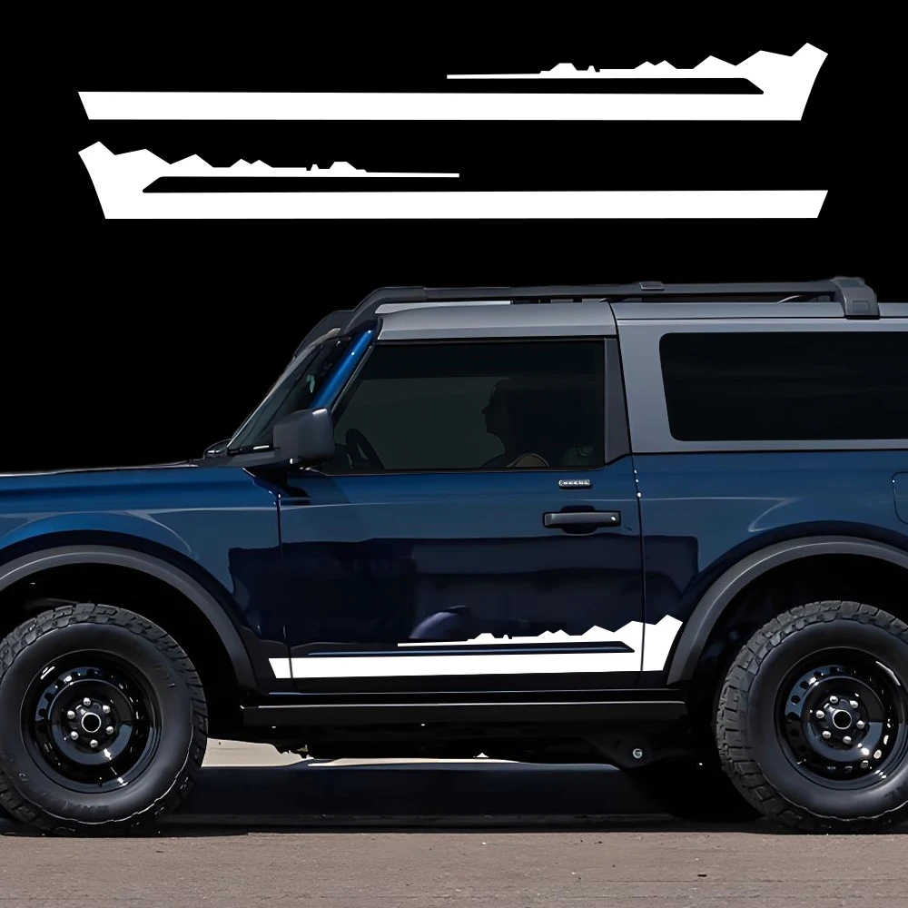 

2PCS Car Sticker Side Door Long Stripe Skirt Sticker Waterproof Vinyl Self-adhesive Auto Body Decoration Decal For Ford Bronco