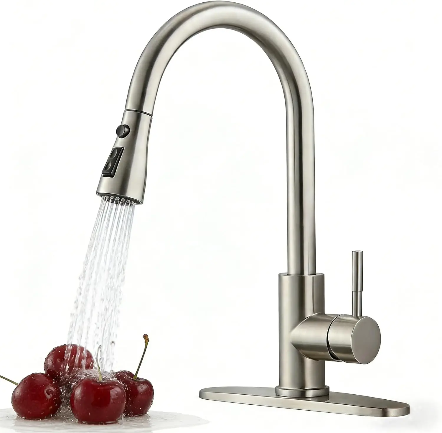 

Modern Single Handle Pull Down Sprayer Kitchen Faucet, High-Arc Brushed Nickel for Sinks