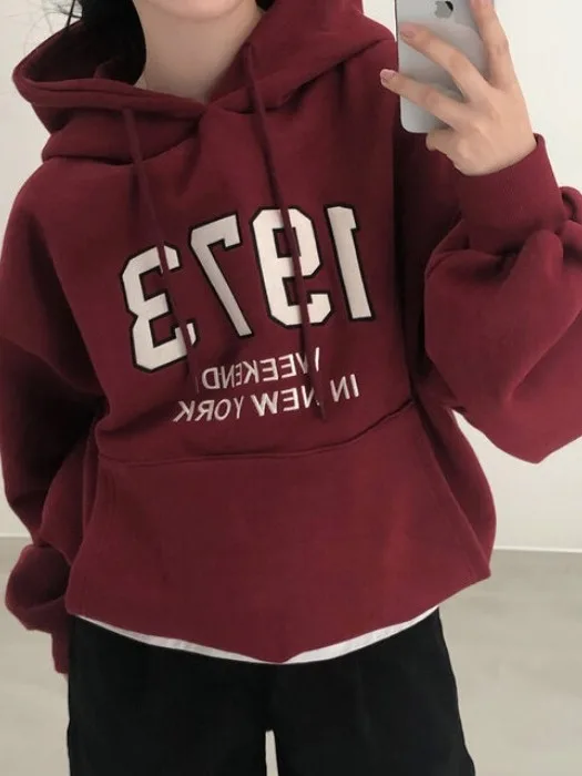 Chic Oversized Hoodie Women's Long Sve Fce Lined Printed Letter Casual Sweatirt Autumn Winter Street Sle Commute image 2