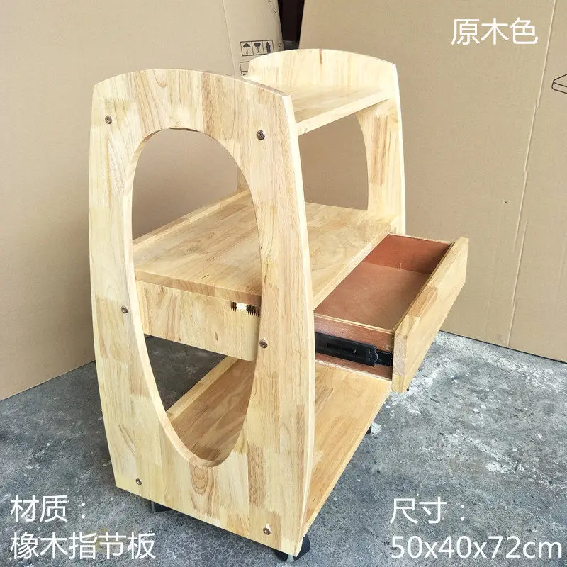 wood beauty trolley, Solid storage trolley, European-style tool cart, beauty trolley, three-tier trolley with drawers