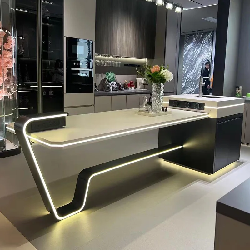 

Light Luxury Modern Retractable Dining Table Cream Wind Island Integrated Household