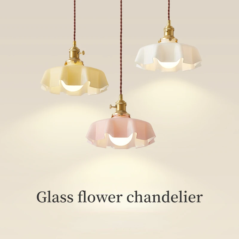 

Flower Glass Pendant Lights Creative Home Decoration Bedroom Headboard Lighting Fixtures Dining Room Kitchen Hanging Lamps