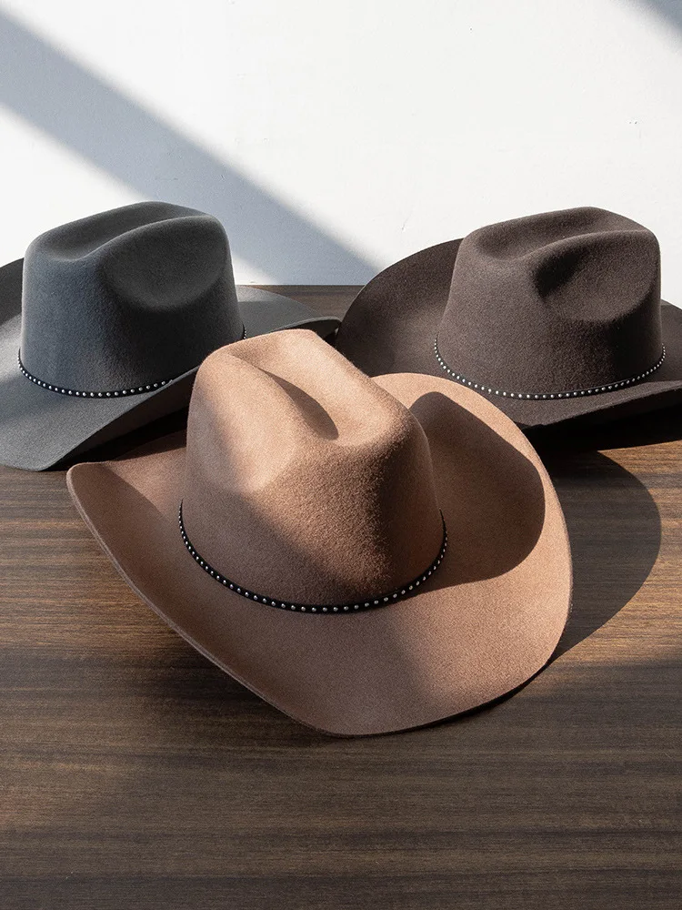 casual-fashionable-woolen-cowboy-hat-with-belt-decoration-large-brim-upturned-elegant-style-windproof-all-seasons-unisex-hat
