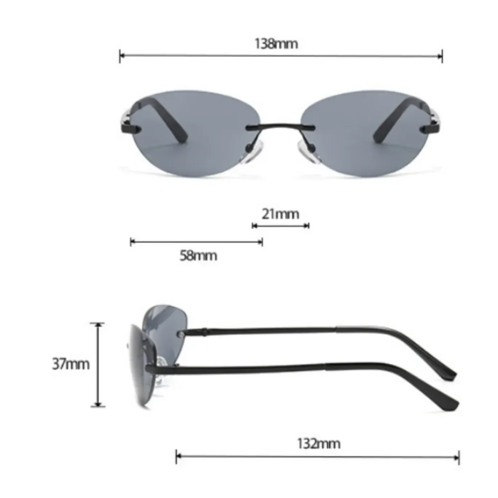 1PC Light Luxury Frameless Oval Metal Sunglasses, The Same for Men and Women, Niche High-end Silver Edge Trimming Gradual Change Color Sunglasses, Light Business Plain Face Anti-ultraviolet Sunshade Glasses