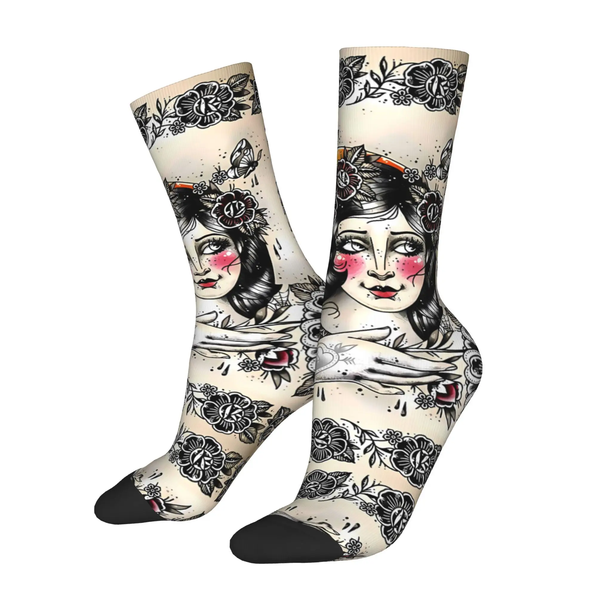 

Традиционная бабочка, цыганская леди, носки с татуировкой, мужская мода из полиэстера с принтом