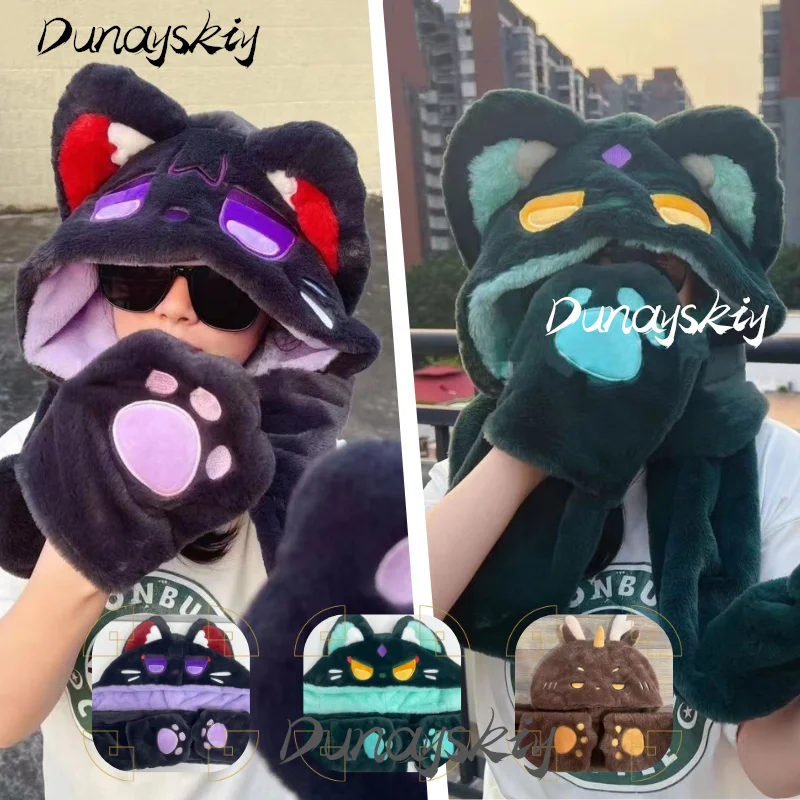 Genshin Impact Cosplay Wanderer Cosplay Venti Xiao Zhongli Hats Winter Warm Thick Fluffy Hooded Scarf Anime Games Costumized