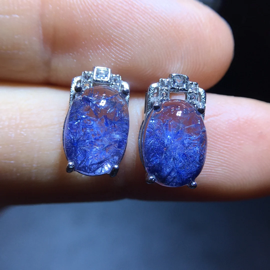 

Натуральные синие рутилированные думортиеритовые серьги для женщин и мужчин, модные, 10.2/7.6 мм, из стерлингового серебра, класс ААААА