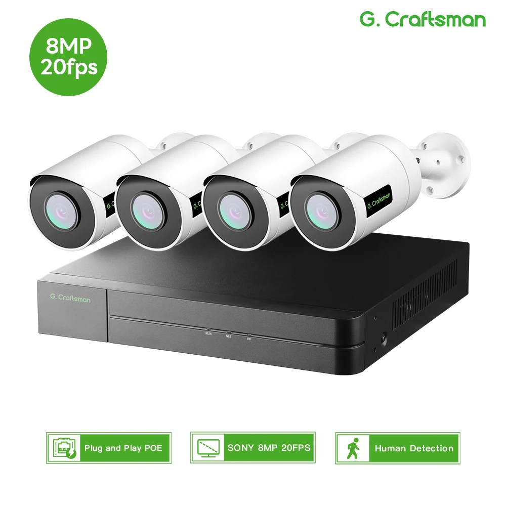 

SONY, 20 кадров в секунду POE, 8 МП, комплект системы, безопасность видеонаблюдения, обнаружение транспортных средств, аудио наблюдение, просмотрщик видеоохранников