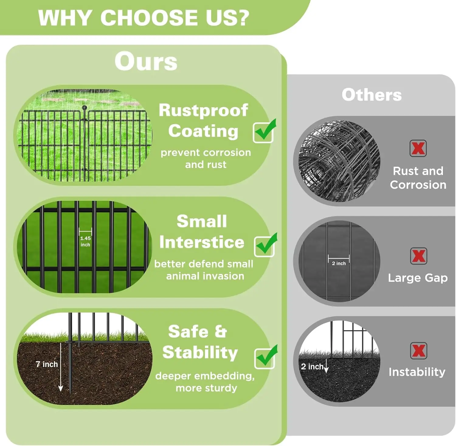 10 لوحات بدون حفر سياج حديقة حاجز حيواني، 44 بوصة (ارتفاع) × 23.6 قدم (طول) سياج معدني مزخرف للكلاب في الهواء الطلق، سياج للحيوانات الأليفة مقاوم للصدأ