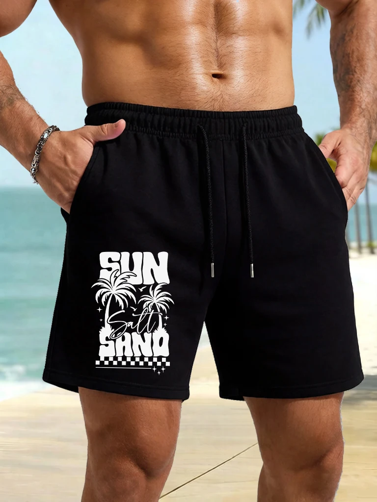 

Sun Salt Sand Beach Printed Men'S Summer S-2Xl Black Sportpants Hip Hop Simple Swimming Trunks Youth Comfortable Shorts For Men