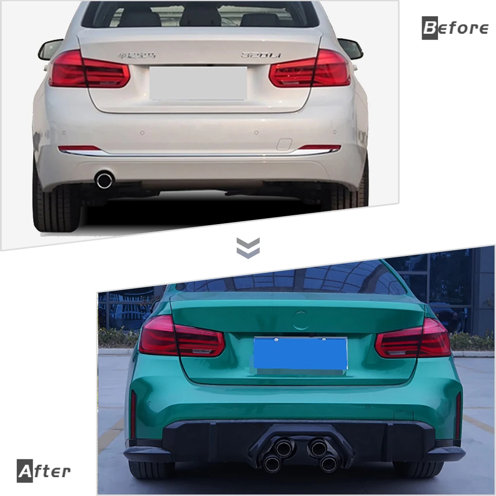 Car Bumper Rear Back Kit for 3 Series F30 F35 Upgrade to 3S G20 M3 Style Exhaust System Carbon Look Exhaust Tips