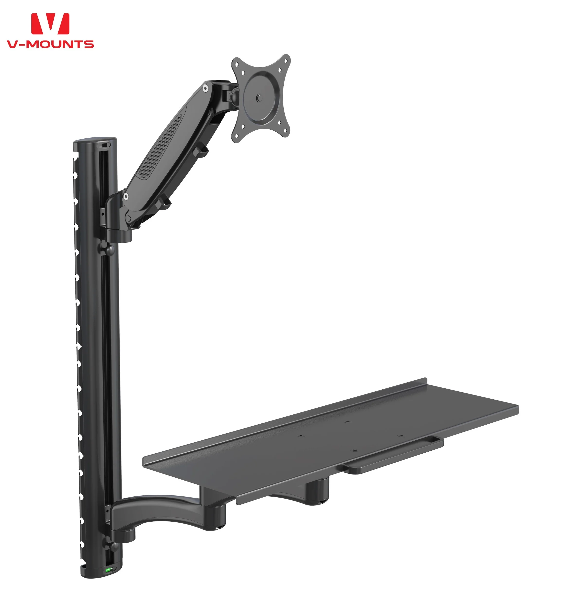 

Hot sell V-mounts Aluminum Surface in Stock Gas Spring Flexible Height-Adjustable Desktop Monitor Stand With Keyboard Tray