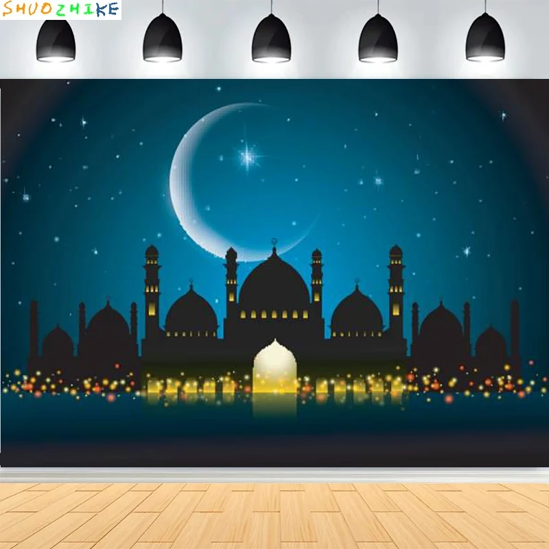 رمضان عيد كريم مبارك السنة الإسلامية الجديدة القمر الفوانيس خلفية قصر عربي الشموع مسجد خلفيات للتصوير الفوتوغرافي EI-03 #4