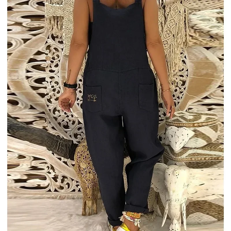 2024 New Women's Jumpsuit Women Casual Hot Shot Onesie Spaghetti Strap Loose Romper Overalls Pocket Summer Fashion Jumpsuits