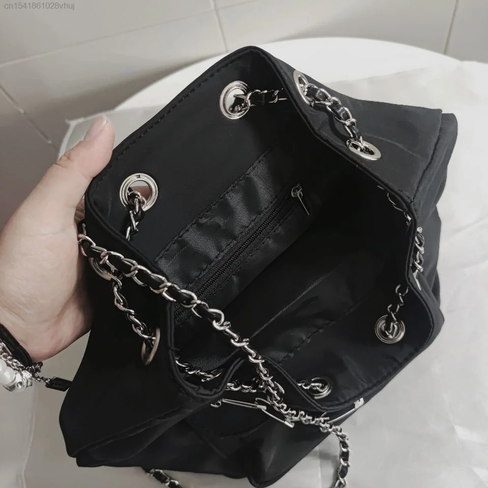 Black Spider Punk Backpack Y2K Chain Drawstring Rock Gothic Motorcycle High Street Hippie Women Men Bag Korean Fashion Yk2 Bags