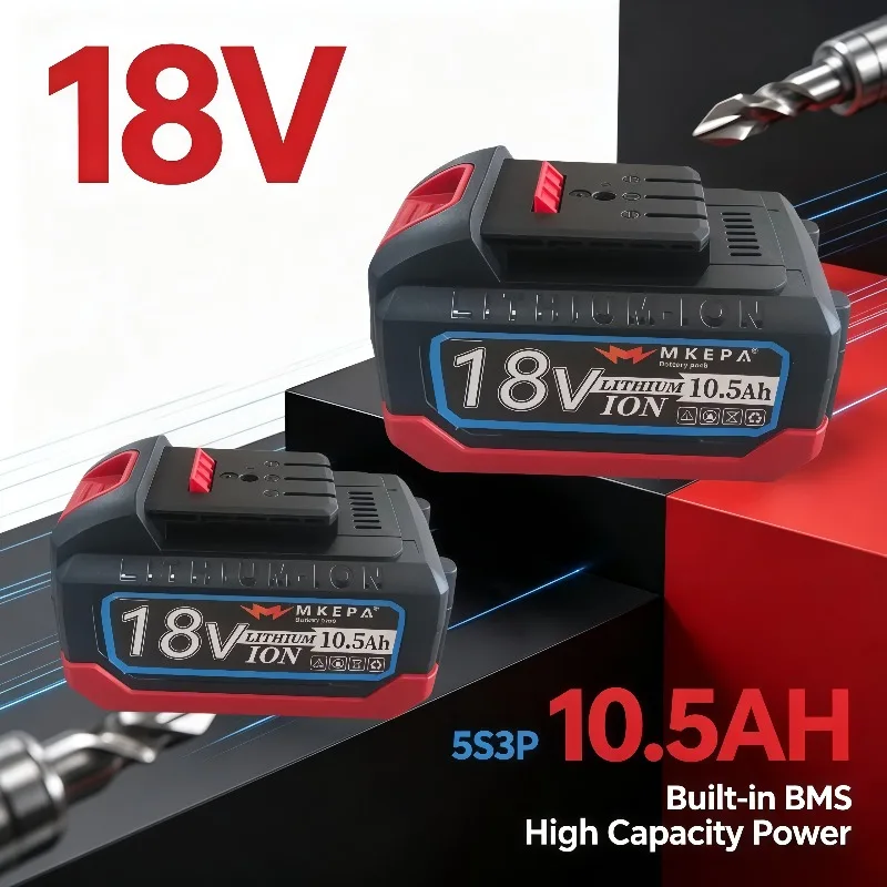 Built-in BMS Original 18V 10.5AH 5S3P Li-ion Battery, Perfect Match for 21V Electric Drills, Stable Power Supply