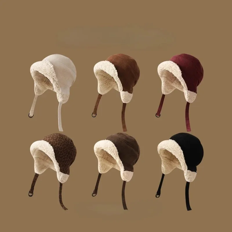 

Velvet Lamb Fleece Bomber Hats Women Cute Ear Protection Cap Winter Thickened Warm Hat Outdoor