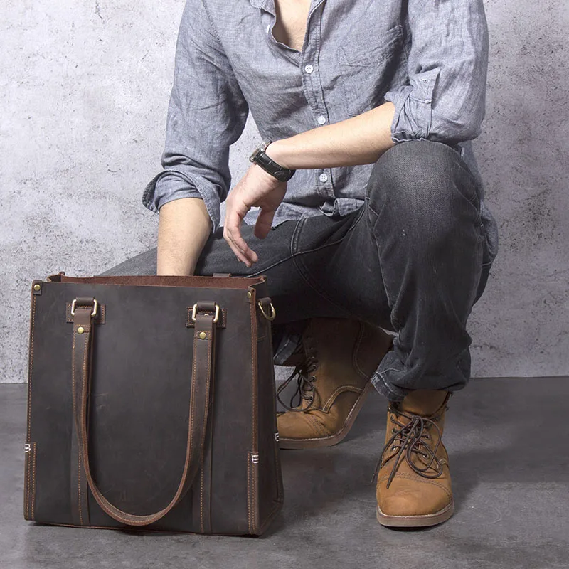 S.WORKER Vintage Echtleder Herren-Handtasche Rindsleder Aktentasche Schultertasche Handgefertigte Tragetasche 2020 NEU Crazy-Horse-Leder – Detail 6