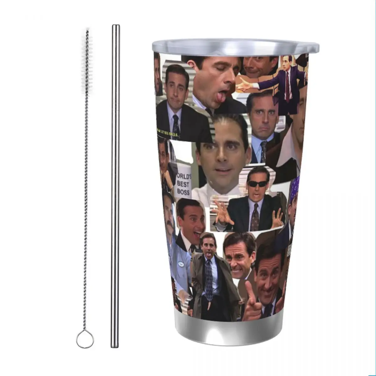 The Office Insulated Tumbler with Straws Michael Scott Collage Vacuum Thermal Mug Office Home Thermos Bottle Cup, 20oz