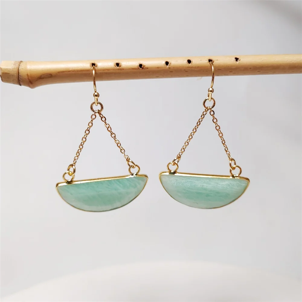 FUWO Wholesale Natural Crystal Earrings,Golden Plated Half-Moons Dangle Earring Trendy Style Jewelry For Women 5Pairs/Lot ER437M