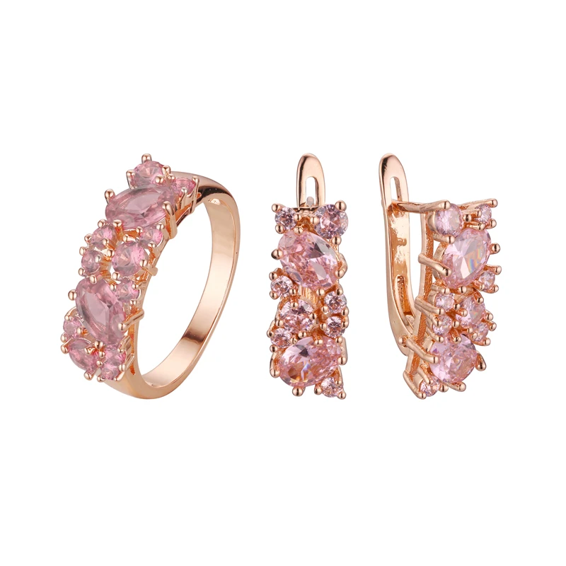 Fashion New Jewelry Set 585 Rose Gold Color Women Jewelry Luxury Blue Cubic Stone  Ring /Earring Jewelry Sets