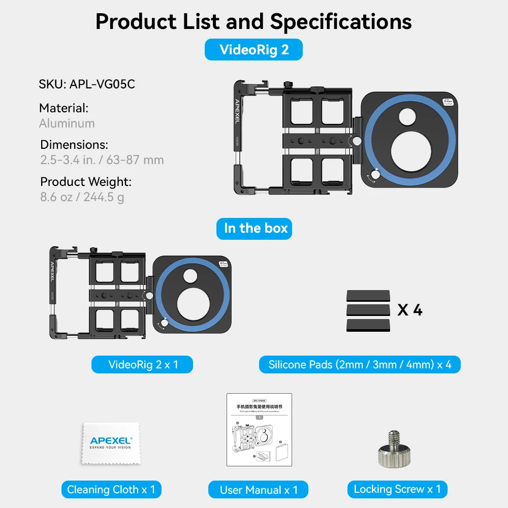 APEXEL-Kit de vídeo Universal de Metal para teléfono inteligente, jaula para Vlog, estabilizador de teléfono multifuncional para iPhone y Android