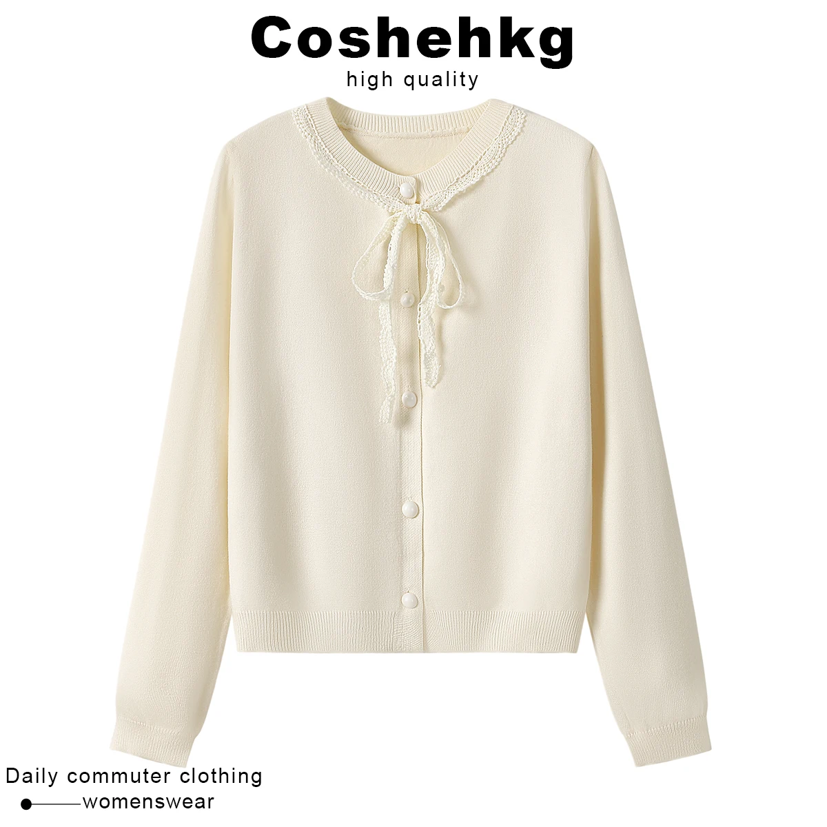

Korean Style Sweet Lace Bow Knot Knitted Open Cardigan Women's Autumn New Gentle Wind Top Trendy Long Sleeve round Neck Knitwear