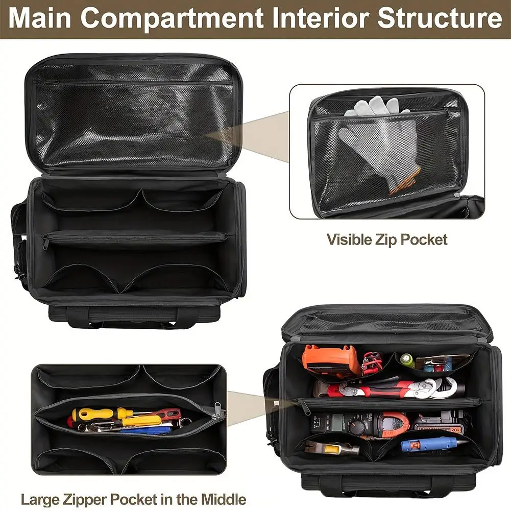 Kit di attrezzi per la lavorazione del legno per elettricisti da 14 pollici Borsa portatile da uomo nera Borsa multifunzionale per riporre hardware di grande capacità