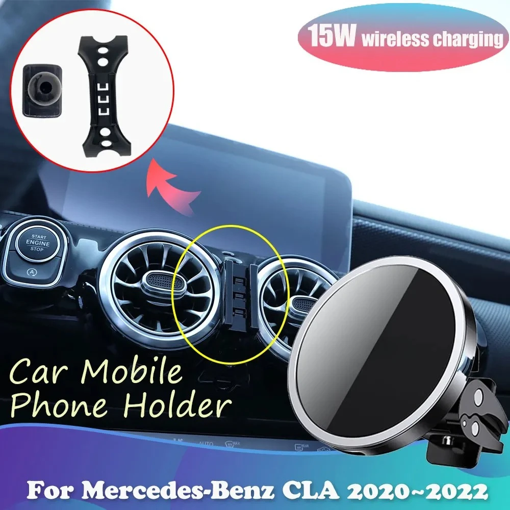 Car Phone Holder for Mercedes Benz CLA 220 180 AMG C118 2020~2023 2022 Magnetic Stand Wireles Charging Sticker Accessorie iPhone