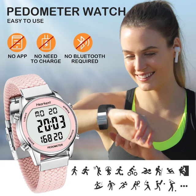 Hearkent pedômetro relógios esportivos contador de passos relógio feminino relógios digitais calorias quilo cronômetro contagem regressiva para rastreador de caminhada