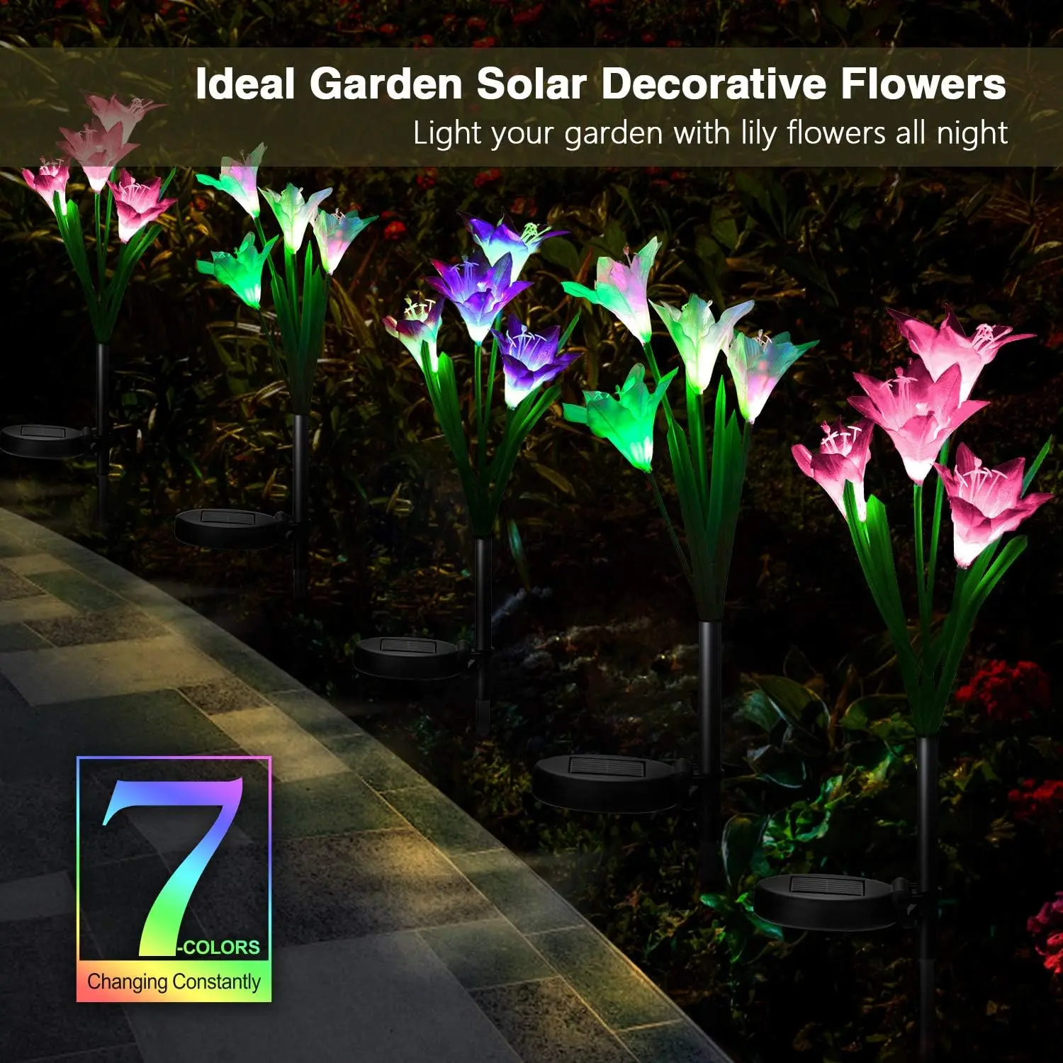 1PC Solar Lily Lawn Light Waterproof 7 Color Changing Solar Garden Lights For Patio Lawn Garden Decoration