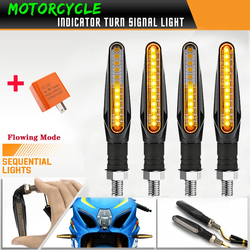 Motorcycle LED Turn Signals Light Directional Indicators Amber Flasher Flowing Turn Signal Lamp 12LED Motorcycle Flashing Lights 