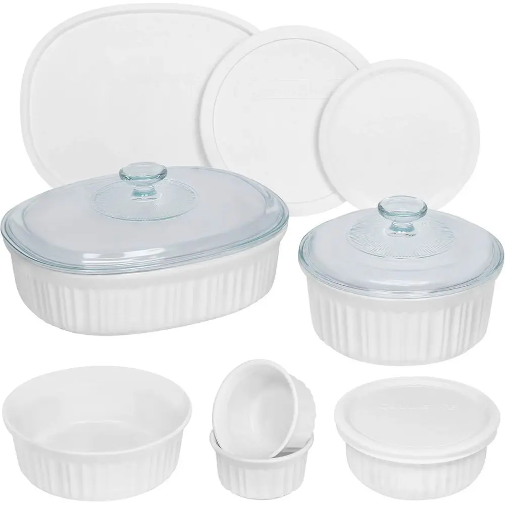 

12-Piece French Stoneware Bakeware Set with Lids - Chip-Resistant, Safe for Microwave, Dishwasher, Oven, Freezer, and Fridge