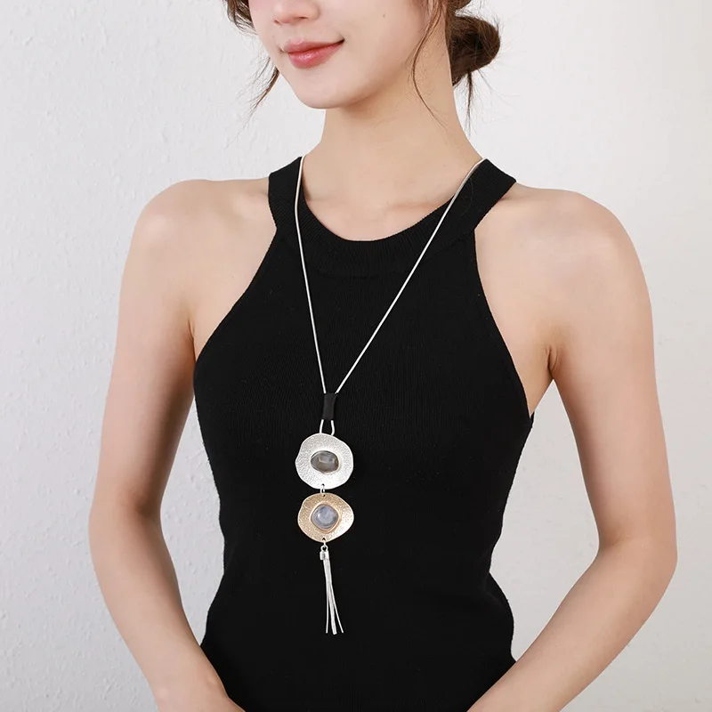 

Kaseakia New Women's Statement Long Necklace, Metal Fashion Tassel Pendant Sweater Chain Jewelry Accessories