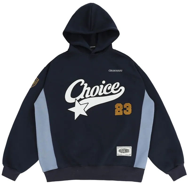 Vintage Hoodies Y2K Embroidered Star Patchwork Racing Sports Hooded Sweatshirt Streetwear Hip Hop Harajuku Baggy Pullover Hoodie