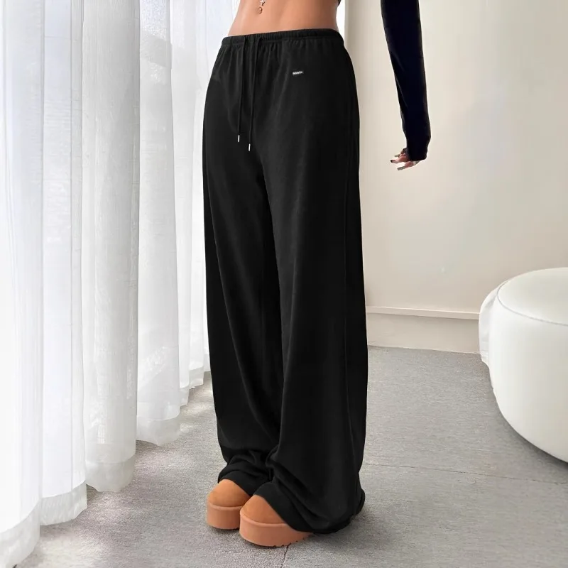 Pantaloni casual in vita con coulisse e vestibilità ampia in maglia spazzolata, comodi indumenti da salotto