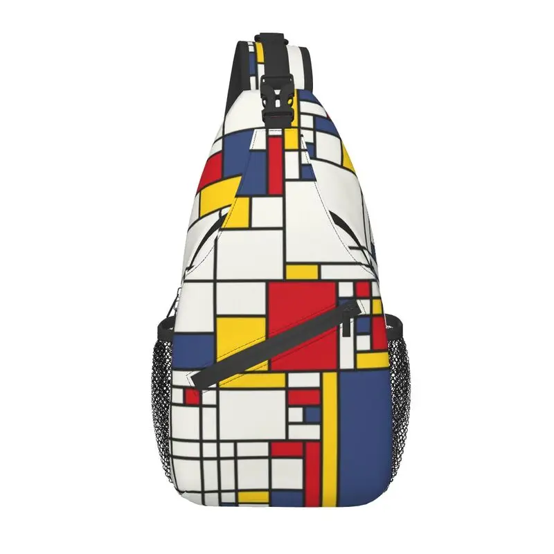 

Piet Mondrian Minimalist De Stijl Sling Crossbody Chest Bag Men Casual Modern Abstract Art Shoulder Backpack for Traveling